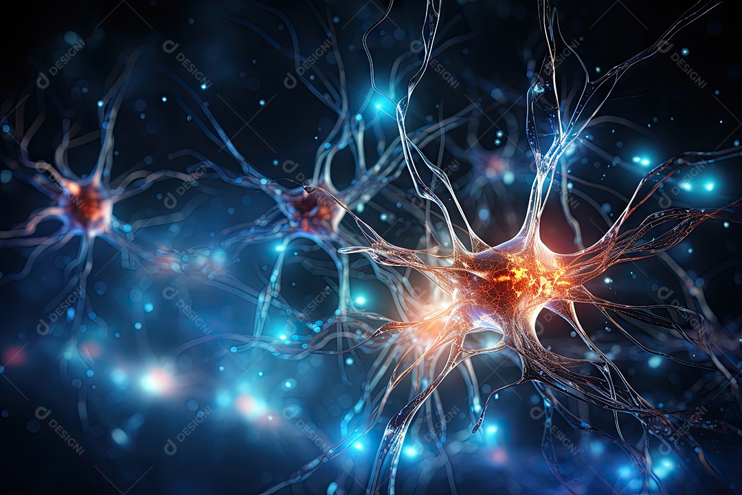 Ilustração das conexões de neurônios no cérebro humano para fins médicos ou educacionais por IA generativa