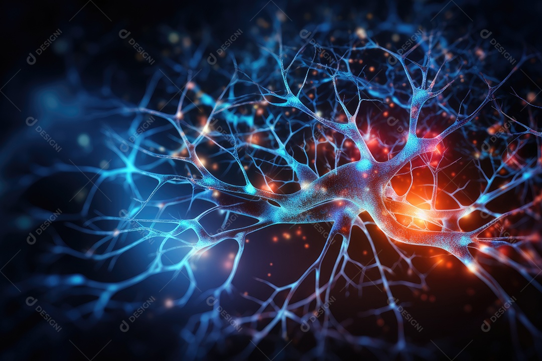 Ilustração das conexões de neurônios no cérebro humano para fins médicos ou educacionais por IA generativa