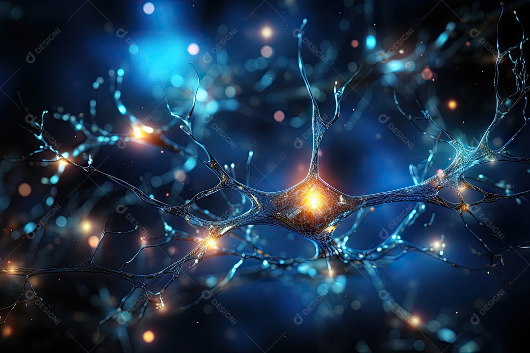 Ilustração das conexões de neurônios no cérebro humano para fins médicos ou educacionais por IA generativa