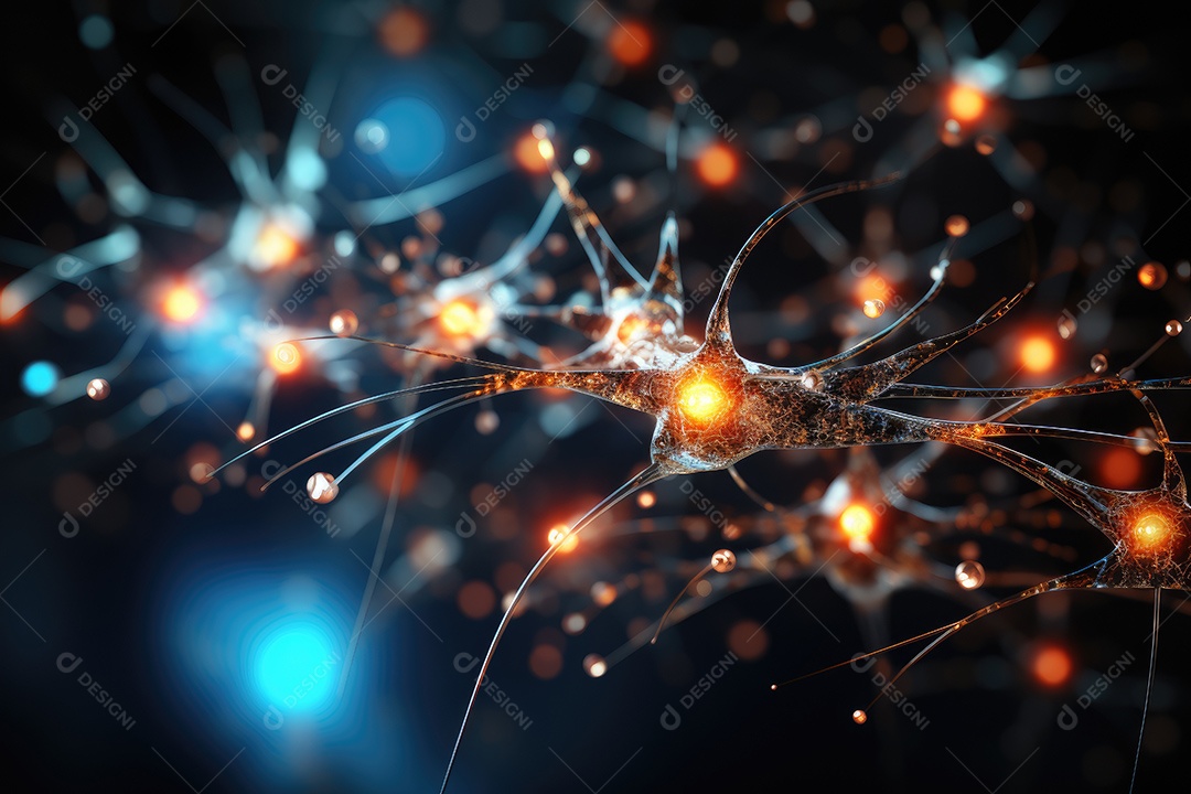 Ilustração das conexões de neurônios no cérebro humano para fins médicos ou educacionais por IA generativa