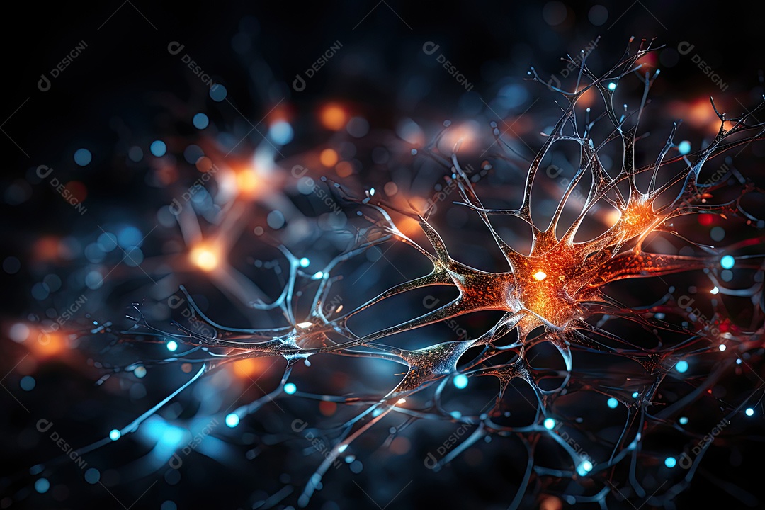Ilustração das conexões de neurônios no cérebro humano para fins médicos ou educacionais por IA generativa