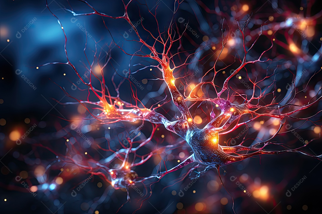 Ilustração das conexões de neurônios no cérebro humano para fins médicos ou educacionais por IA generativa