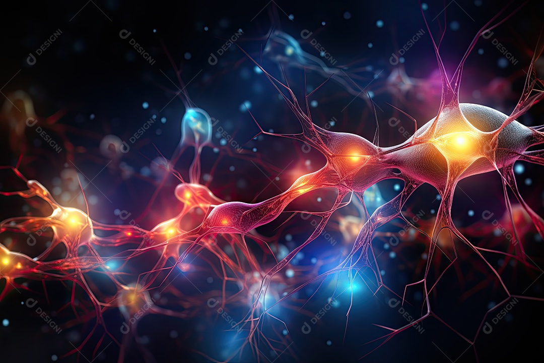 Ilustração das conexões de neurônios no cérebro humano para fins médicos ou educacionais por IA generativa