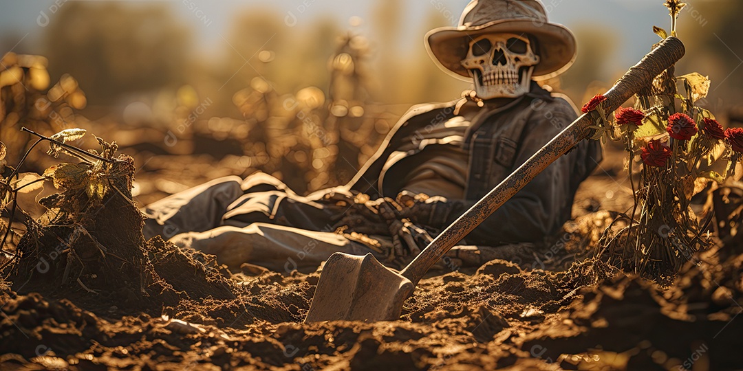 Um esqueleto jazia no chão assustador gerado por IA Generativa