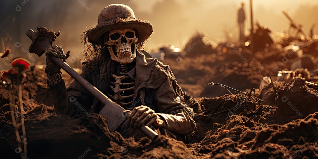 Um esqueleto jazia no chão assustador gerado por IA Generativa