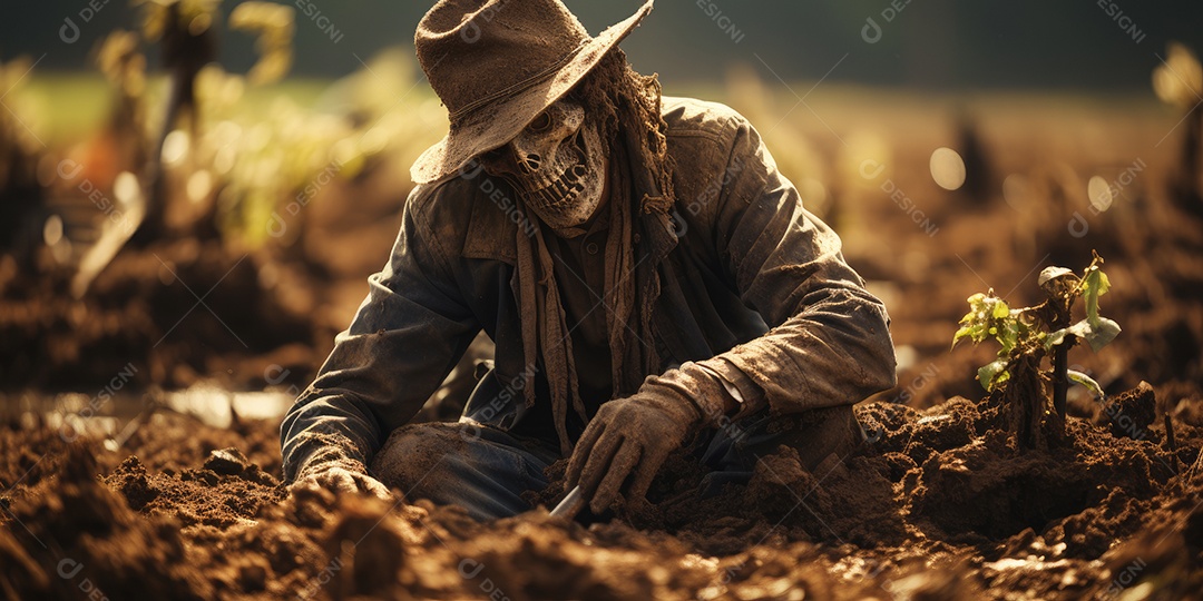 Um esqueleto jazia no chão assustador gerado por IA Generativa