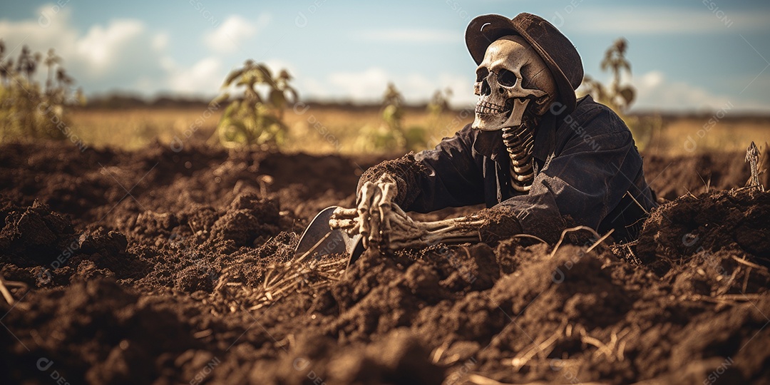 Um esqueleto jazia no chão assustador gerado por IA Generativa