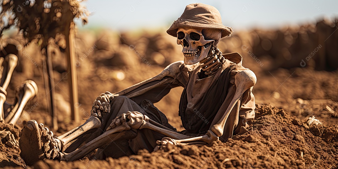 Um esqueleto jazia no chão assustador gerado por IA Generativa