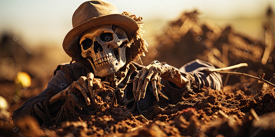 Um esqueleto jazia no chão assustador gerado por IA Generativa