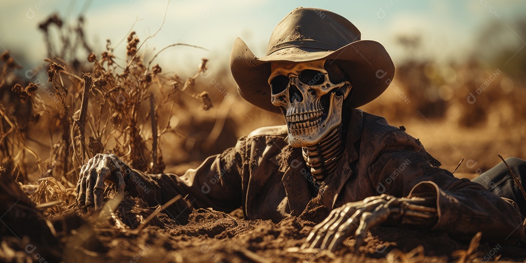 Um esqueleto jazia no chão assustador gerado por IA Generativa