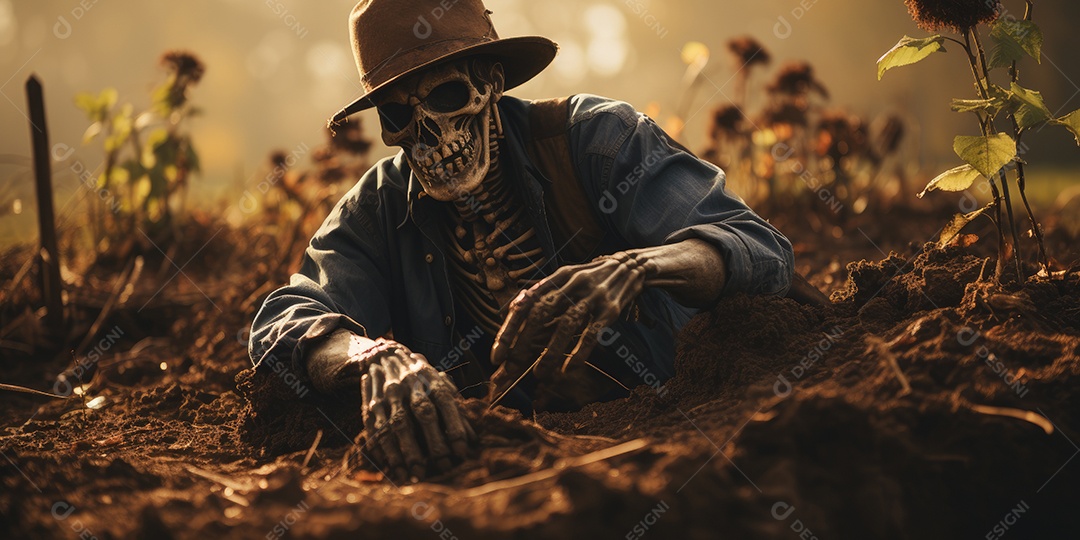 Um esqueleto jazia no chão assustador gerado por IA Generativa