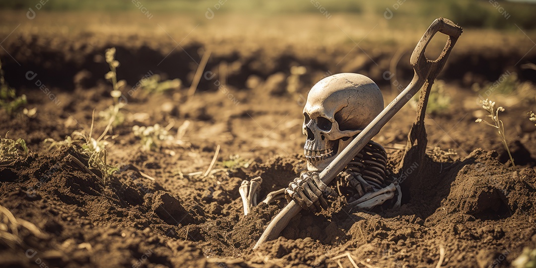 Um esqueleto jazia no chão assustador gerado por IA Generativa