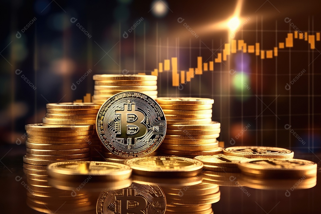 Investimento em Bitcoin e gráfico em fundo de gráfico de flutuação