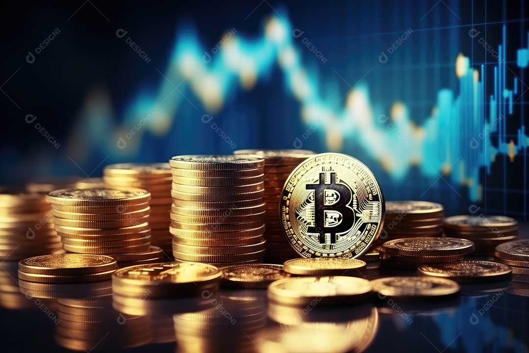 Investimento em Bitcoin e gráfico em fundo de gráfico de flutuação