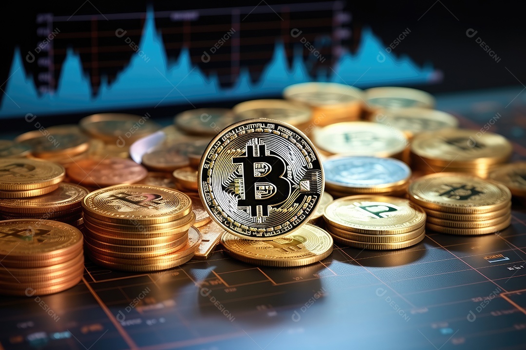 Investimento em Bitcoin e gráfico em fundo de gráfico de flutuação