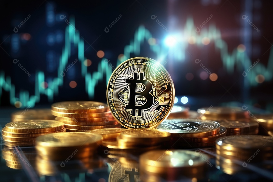 Investimento em Bitcoin e gráfico em fundo de gráfico de flutuação