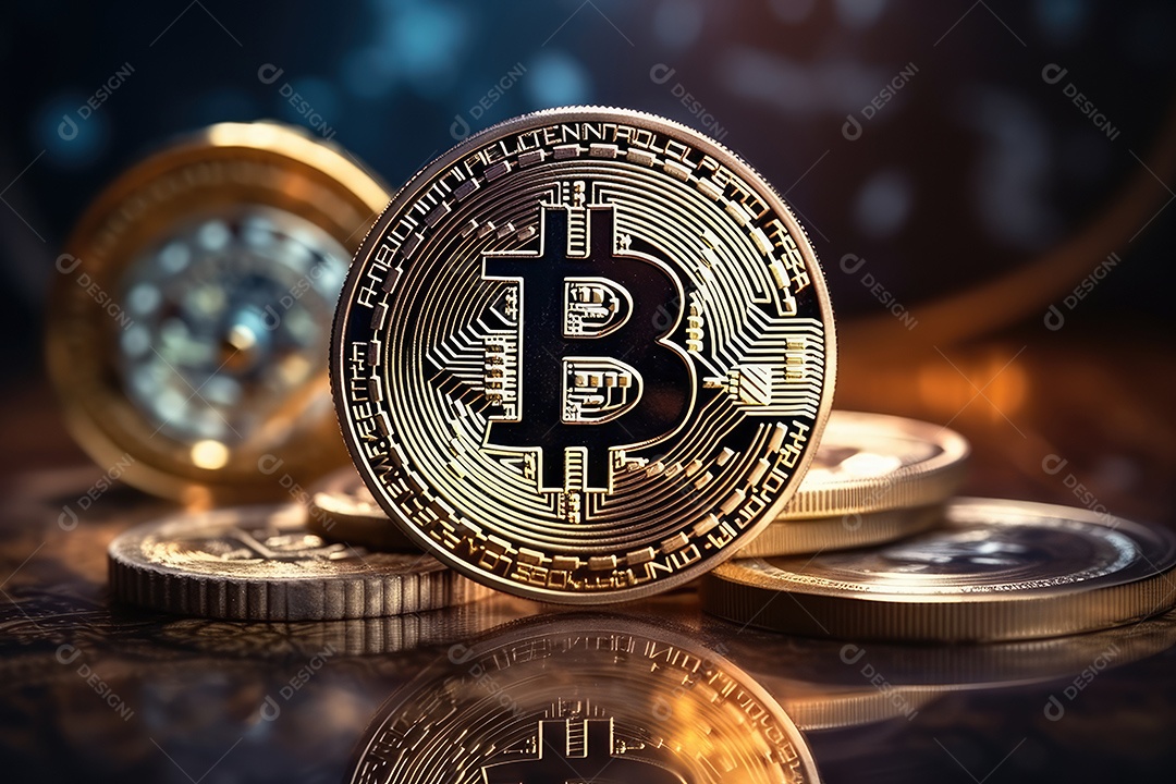 Investimento em Bitcoin e gráfico em fundo de gráfico de flutuação