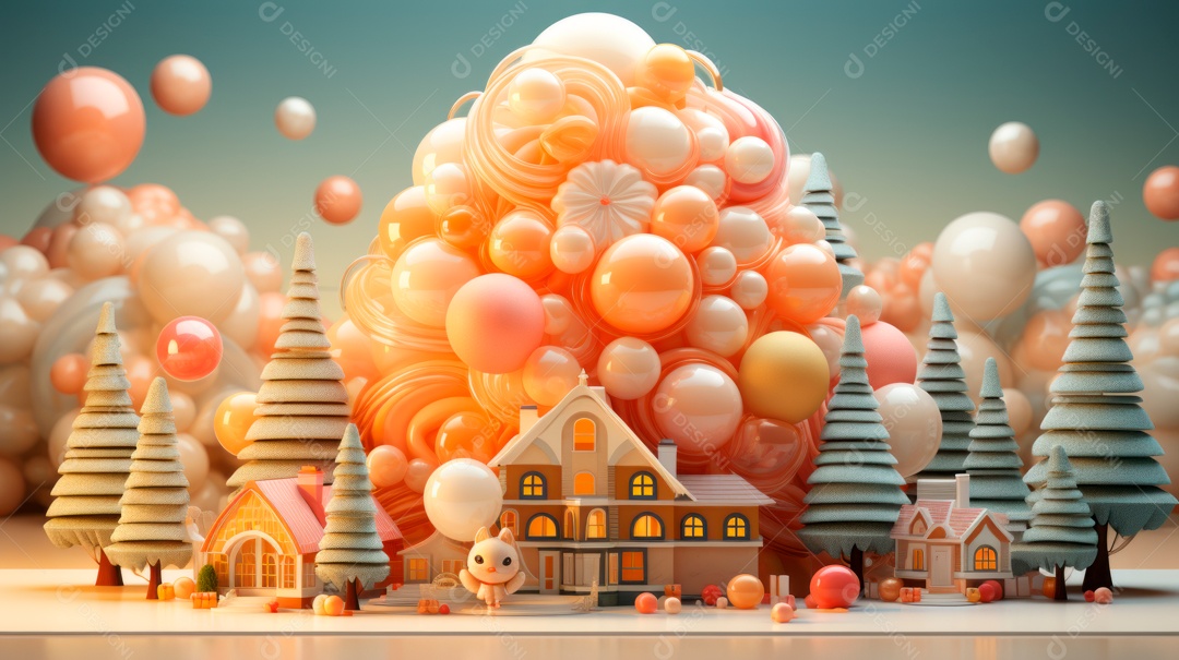 Estilo de desenho animado do Festival de Feliz Natal AI generativa 3D.