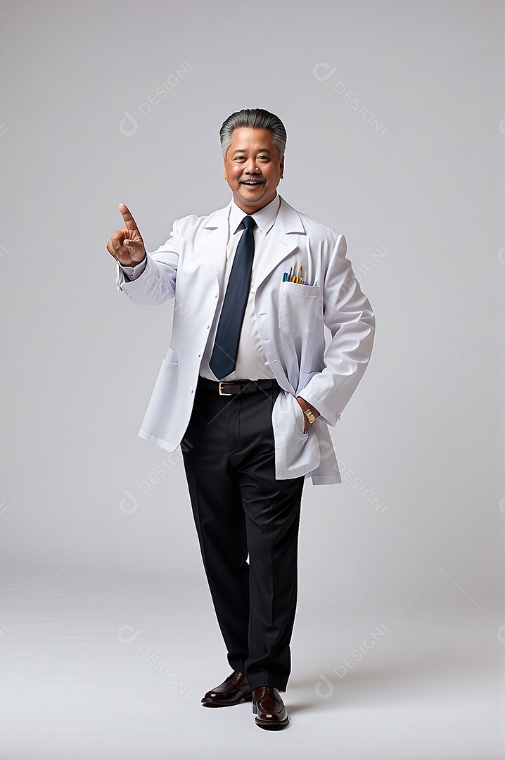 Homem idoso isolado apontando para o lado