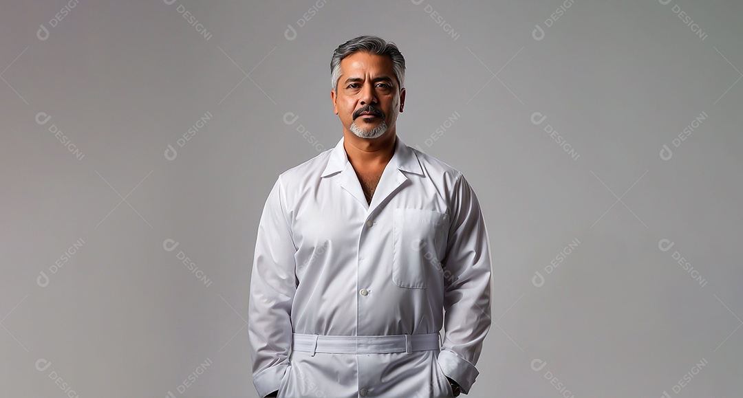 Half-age man isolated studio light