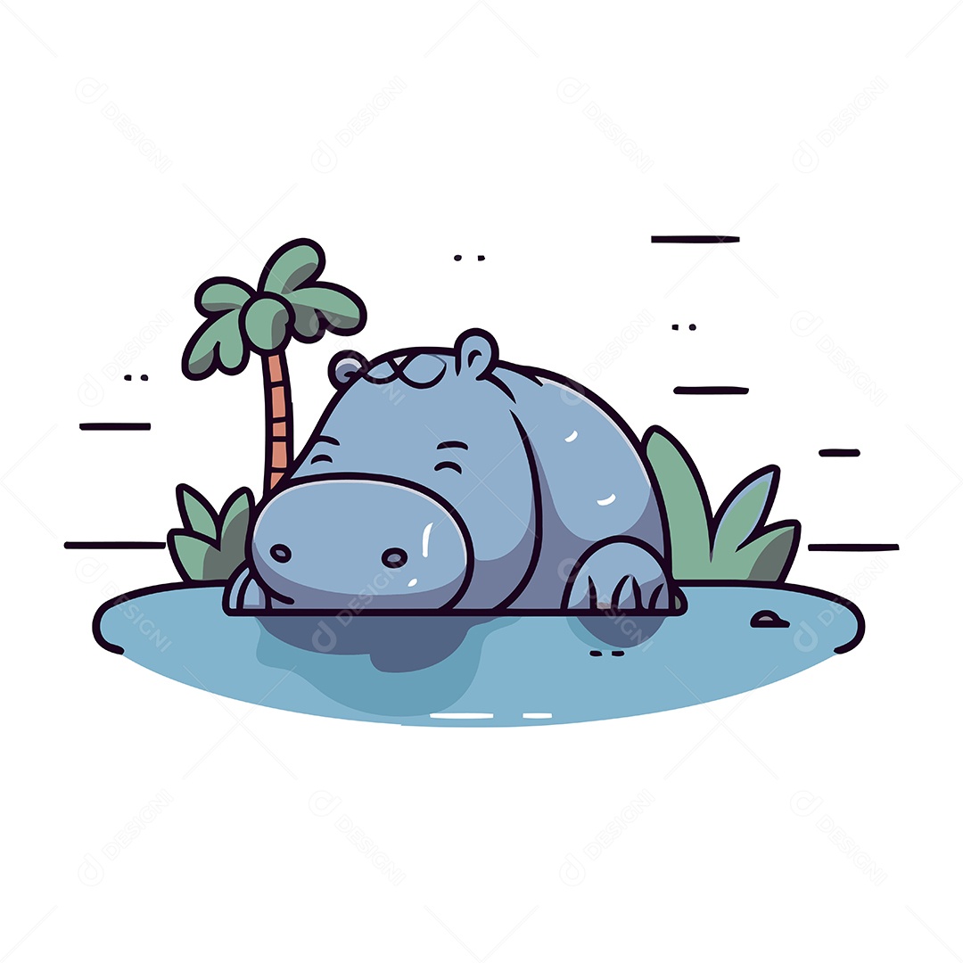 Hipopótamo Desenho Animado Ilustração Vetor EPS