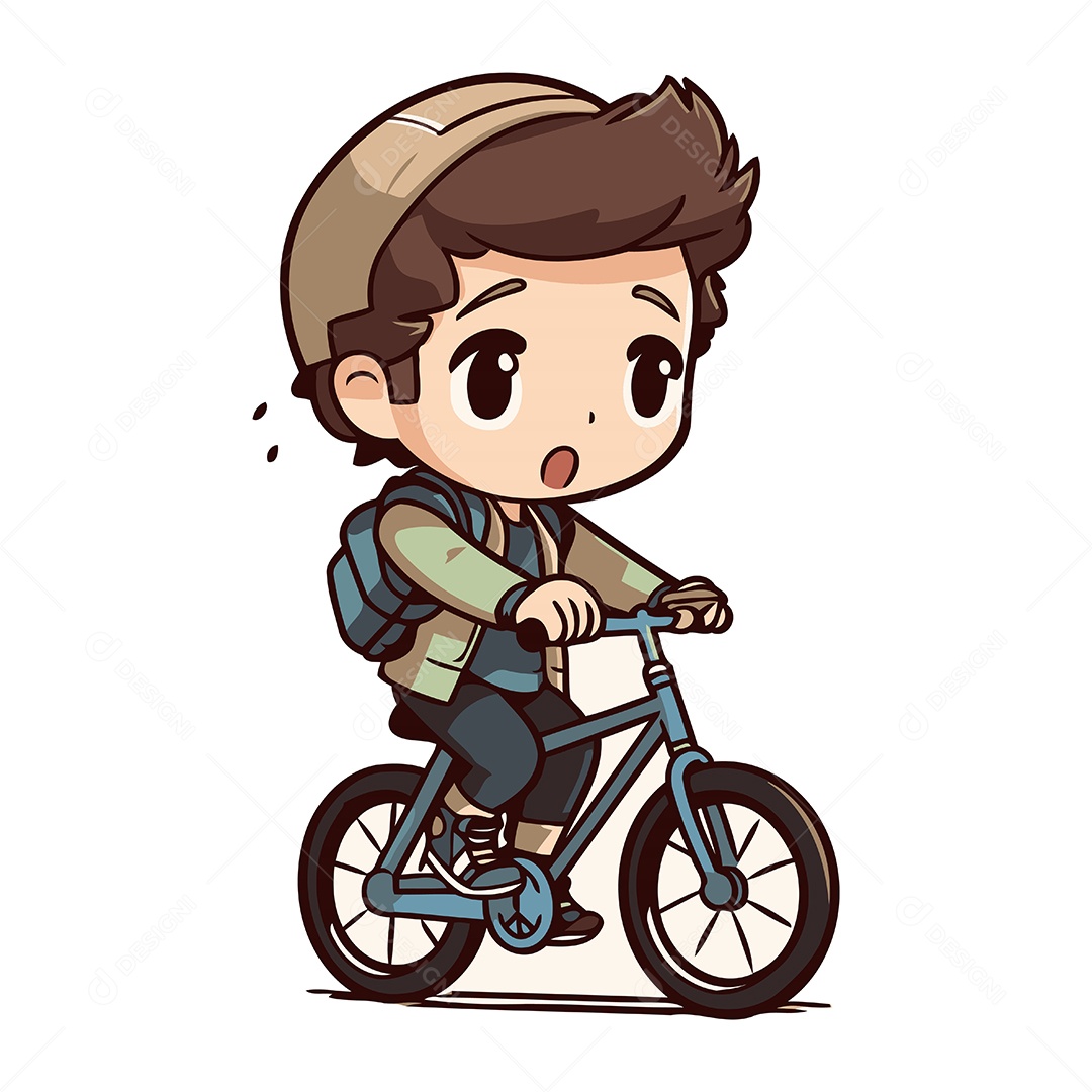 Garoto de Bicicleta Desenho Animado Ilustração Vetor EPS