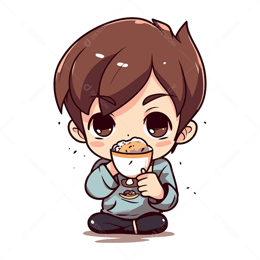 Garoto Tomando Café Desenho Animado Ilustração Vetor EPS