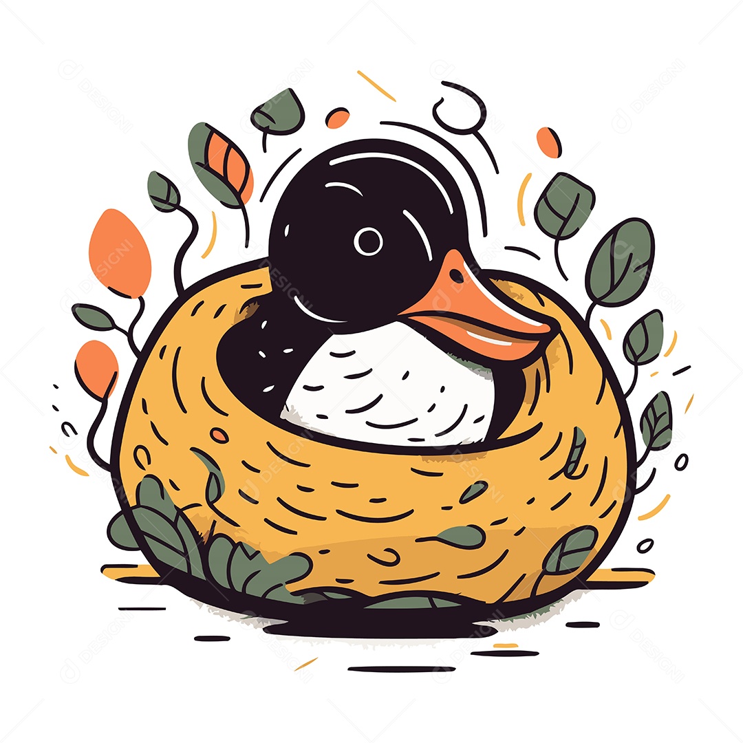 Pato Dentro em um Ninho Desenho Animado Ilustração Vetor EPS
