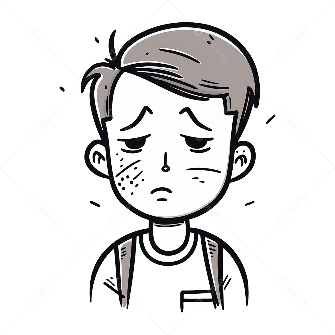 Garoto com Dor de Cabeça Desenho Animado Ilustração Vetor EPS