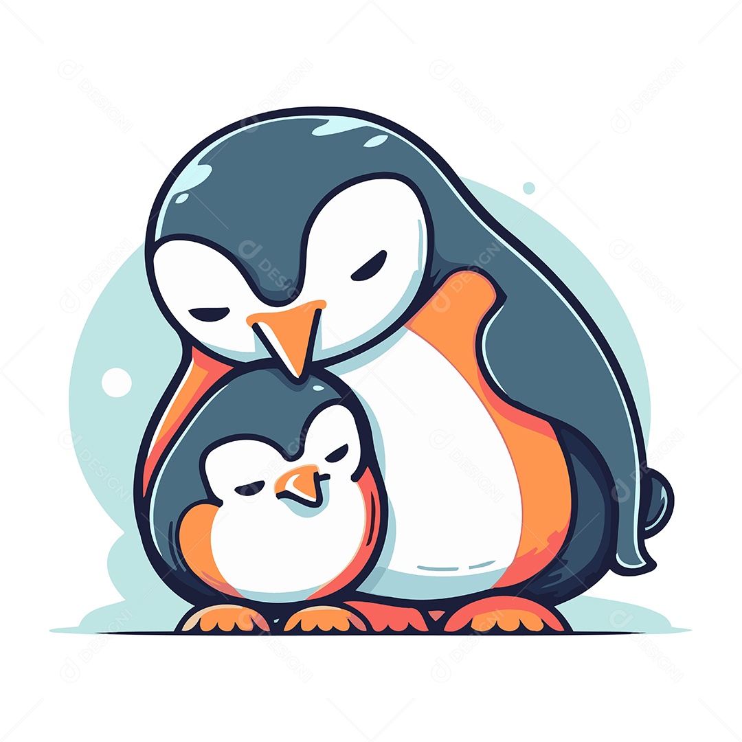 Pinguim e Filhote Desenho Animado Ilustração Vetor EPS