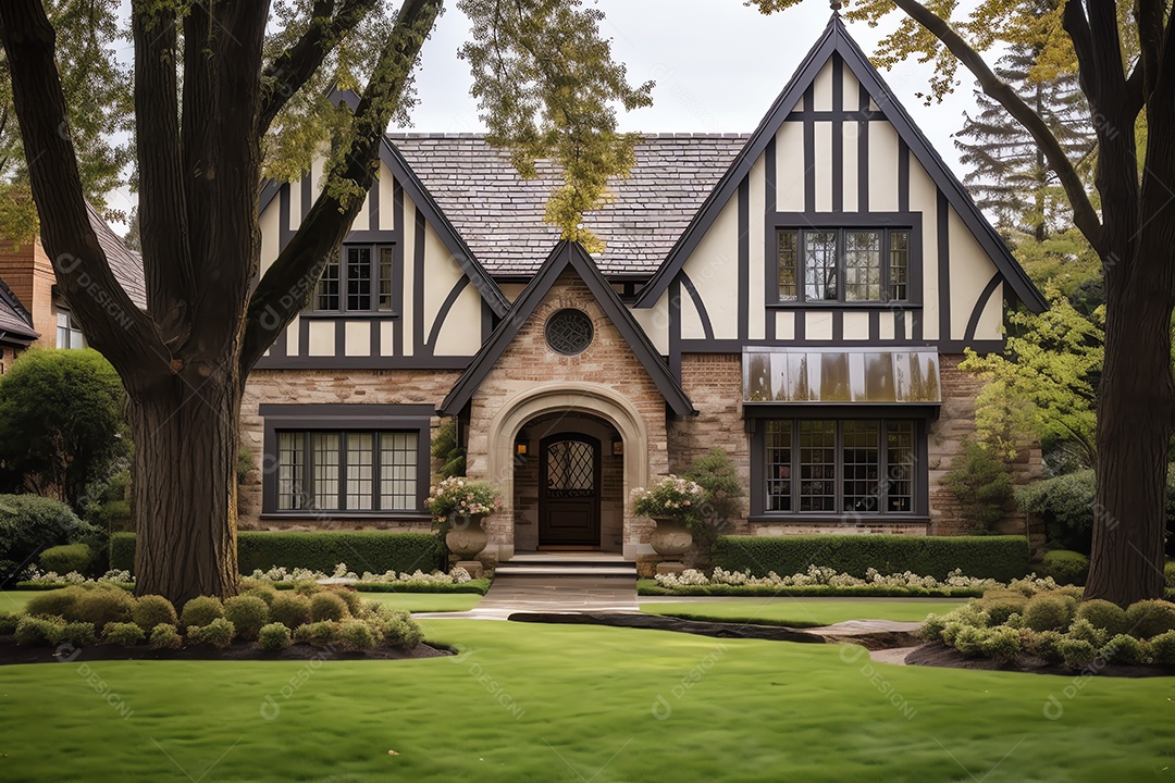 Casa tradicional de estilo europeu vintage inglês, arquitetura residencial