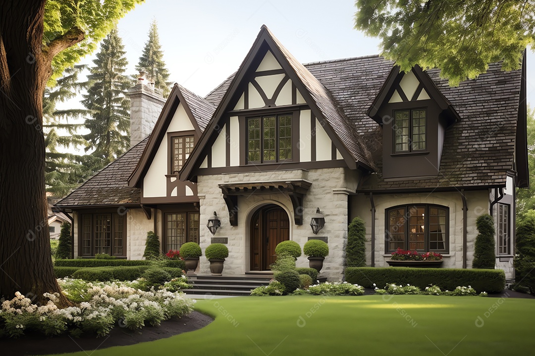 Casa tradicional de estilo europeu vintage inglês, arquitetura residencial