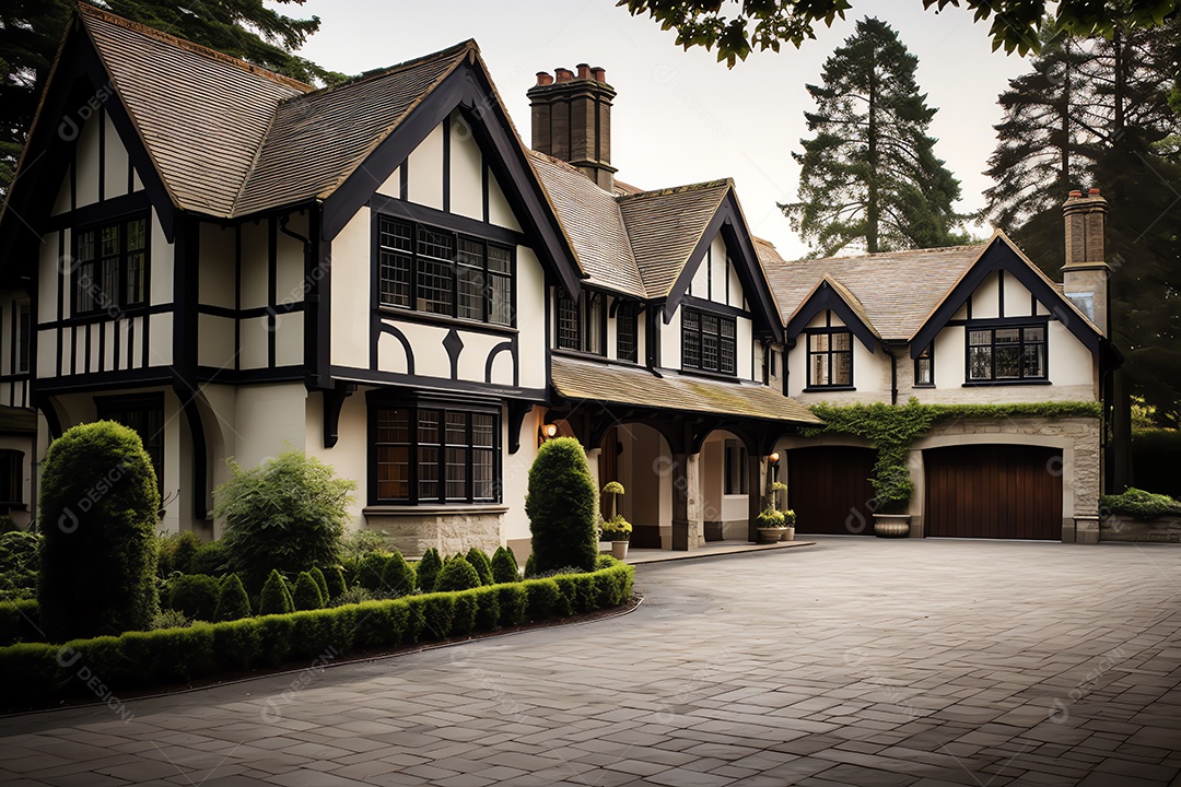 Casa tradicional de estilo europeu vintage inglês, arquitetura residencial