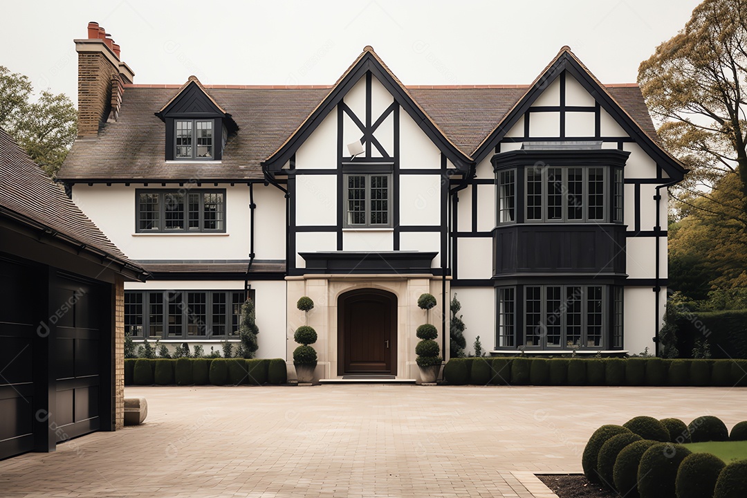 Casa tradicional de estilo europeu vintage inglês, arquitetura residencial