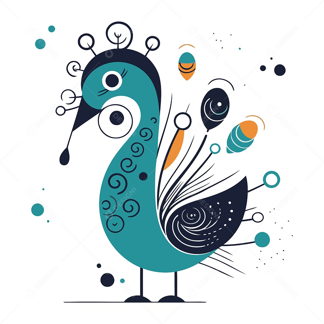 Pavão Desenho Animado Ilustração Vetor EPS