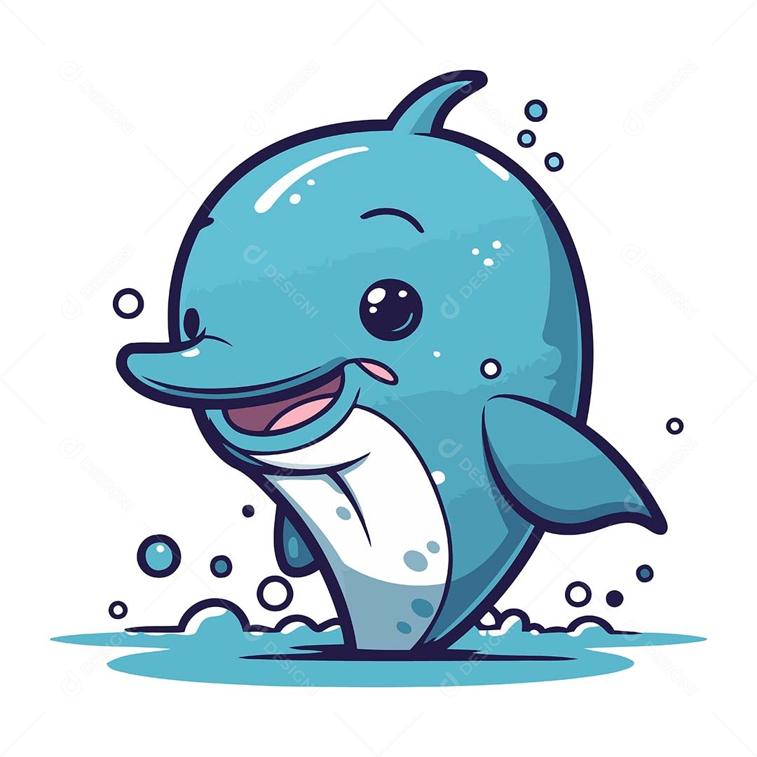 Golfinho Desenho Animado Ilustração Vetor EPS