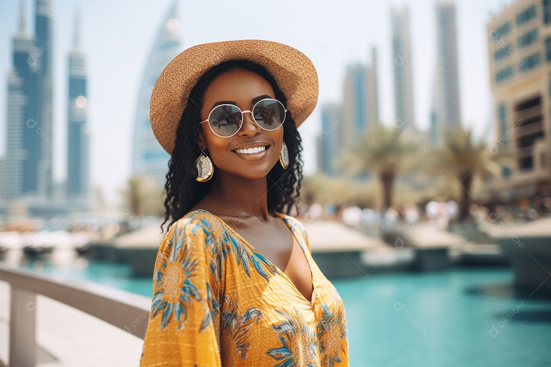 Mulher negra turística de Dubai