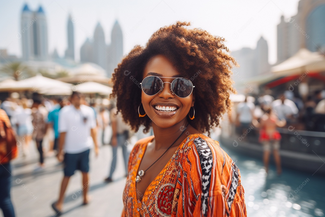 Mulher negra turística de Dubai