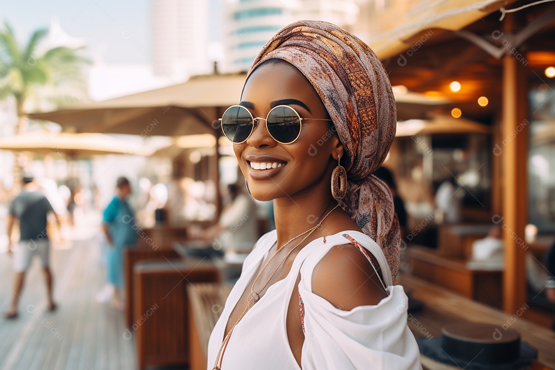 Mulher negra turística de Dubai