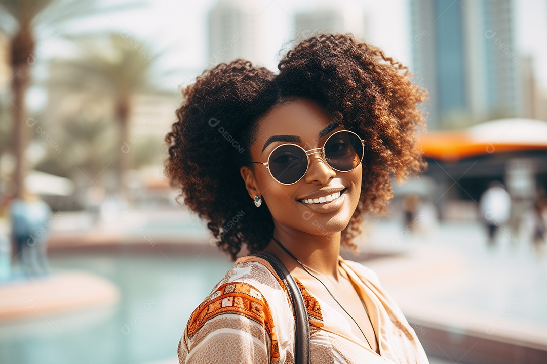 Mulher negra turística de Dubai