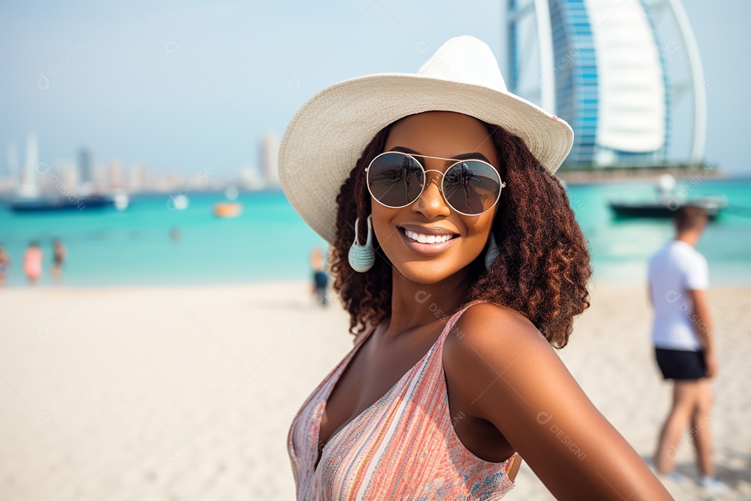 Mulher negra turística de Dubai