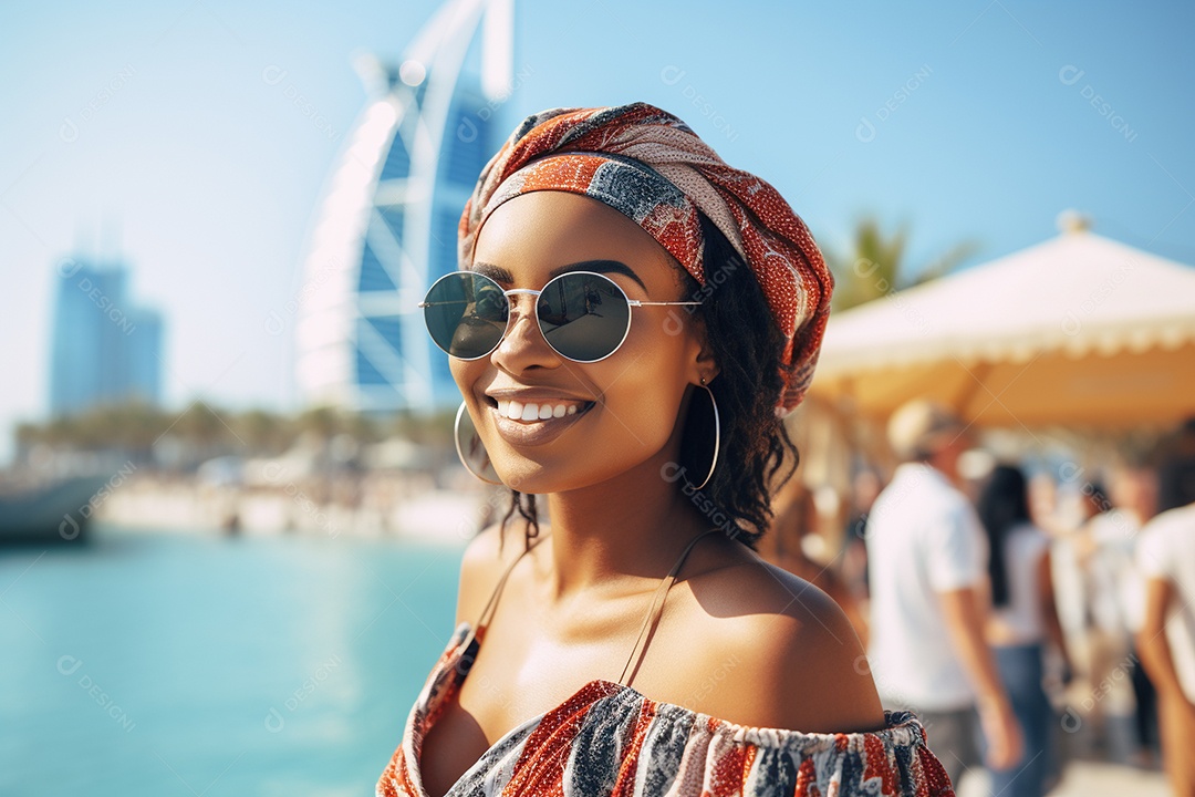 Mulher negra turística de Dubai