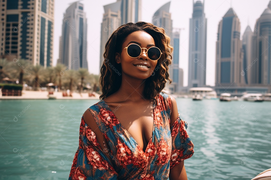 Mulher negra turística de Dubai
