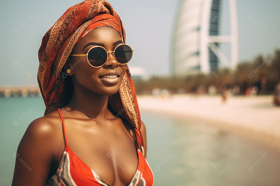 Mulher negra turística de Dubai