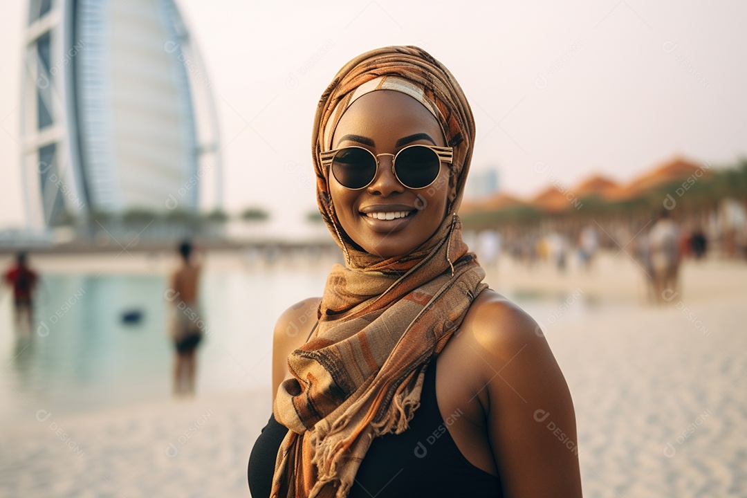 Mulher negra turística de Dubai