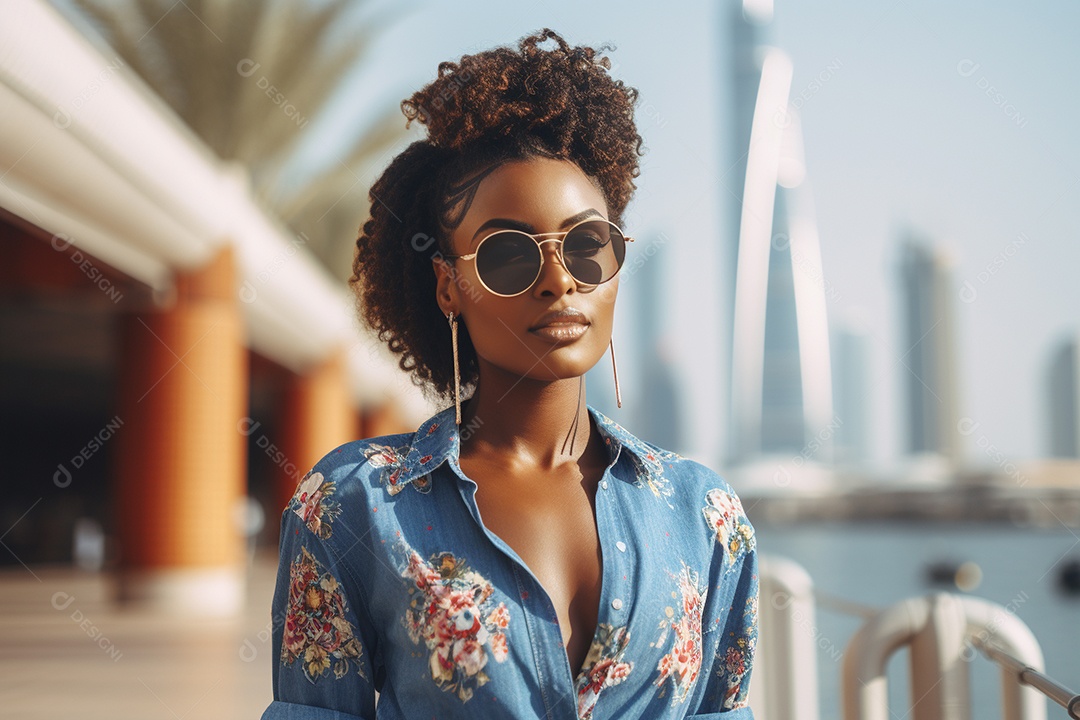 Mulher negra turística de Dubai