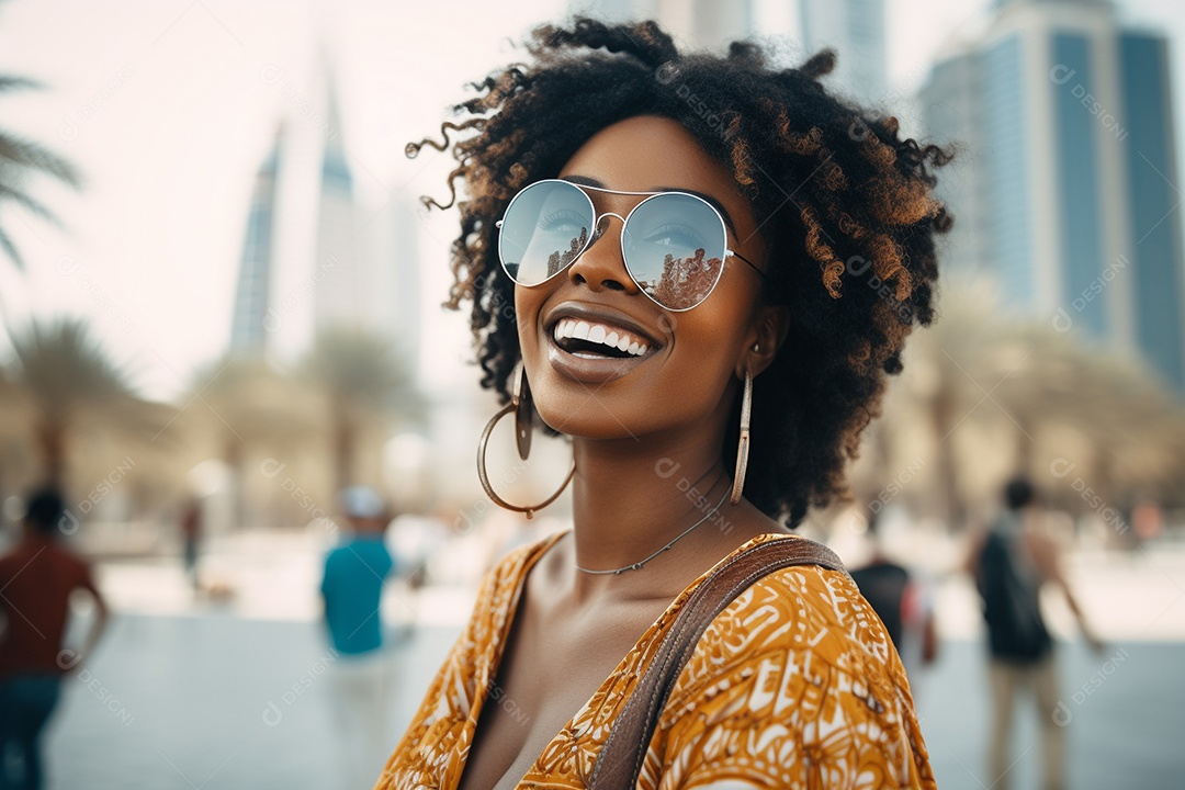 Mulher negra turística de Dubai