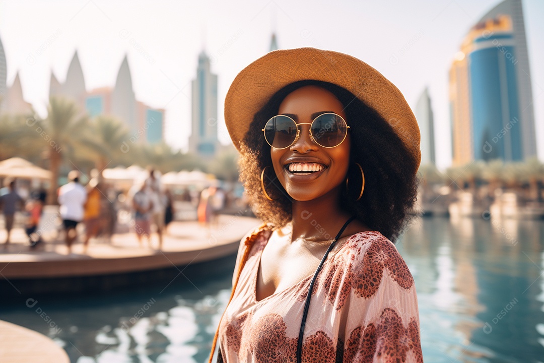 Mulher negra turística de Dubai