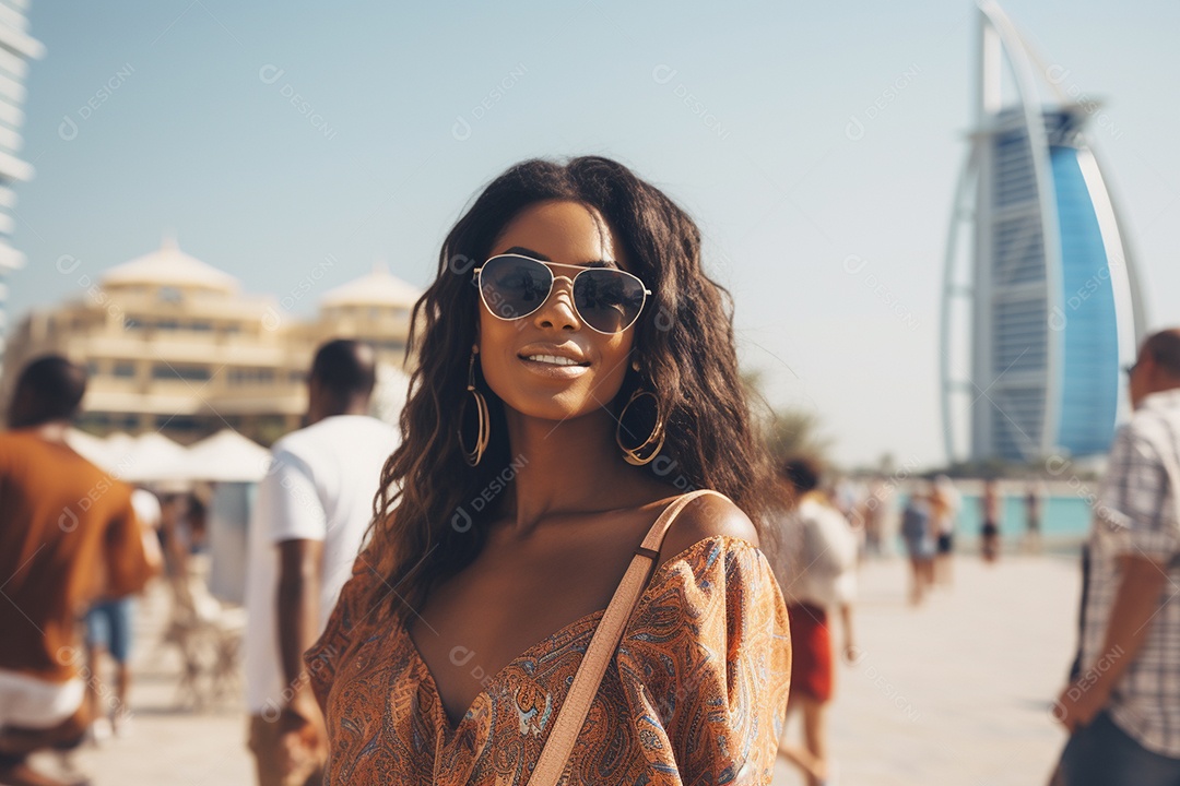 Mulher negra turista em Dubai