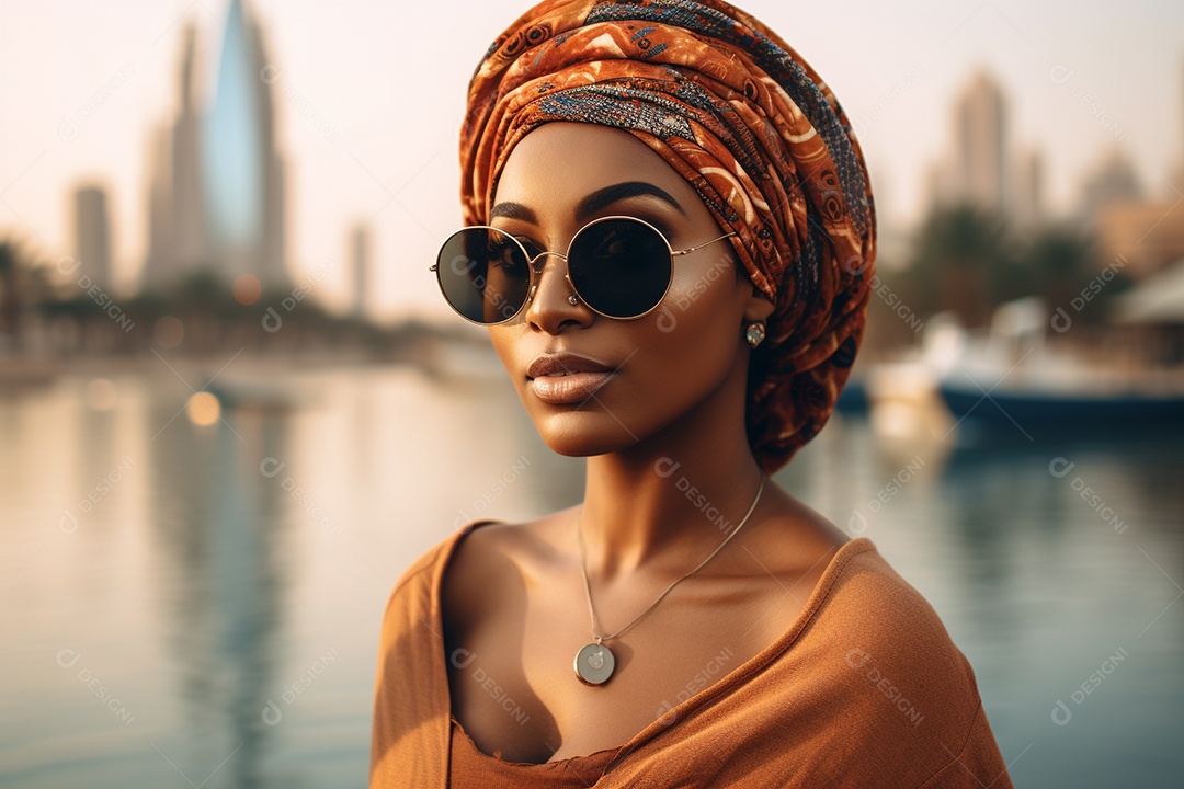 Mulher negra turista em Dubai